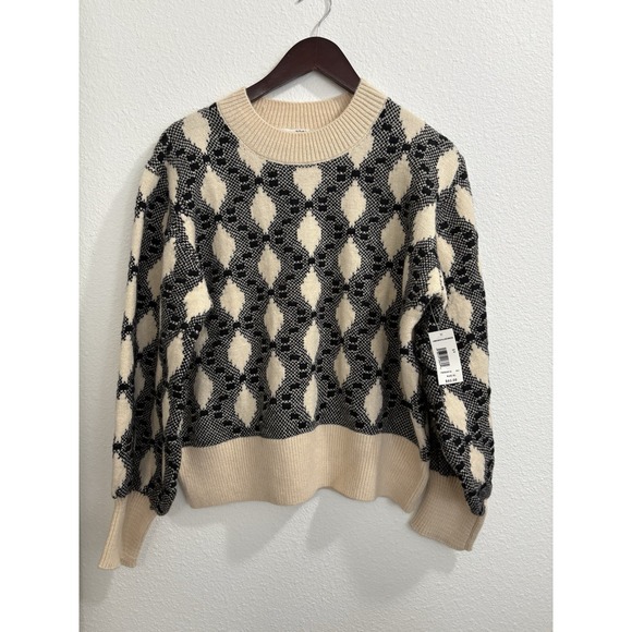 Sweaters - Studio B by Bobeau Cream Black Argyle Diamond Sweater Long Sleeve Size XL‎ BNWT